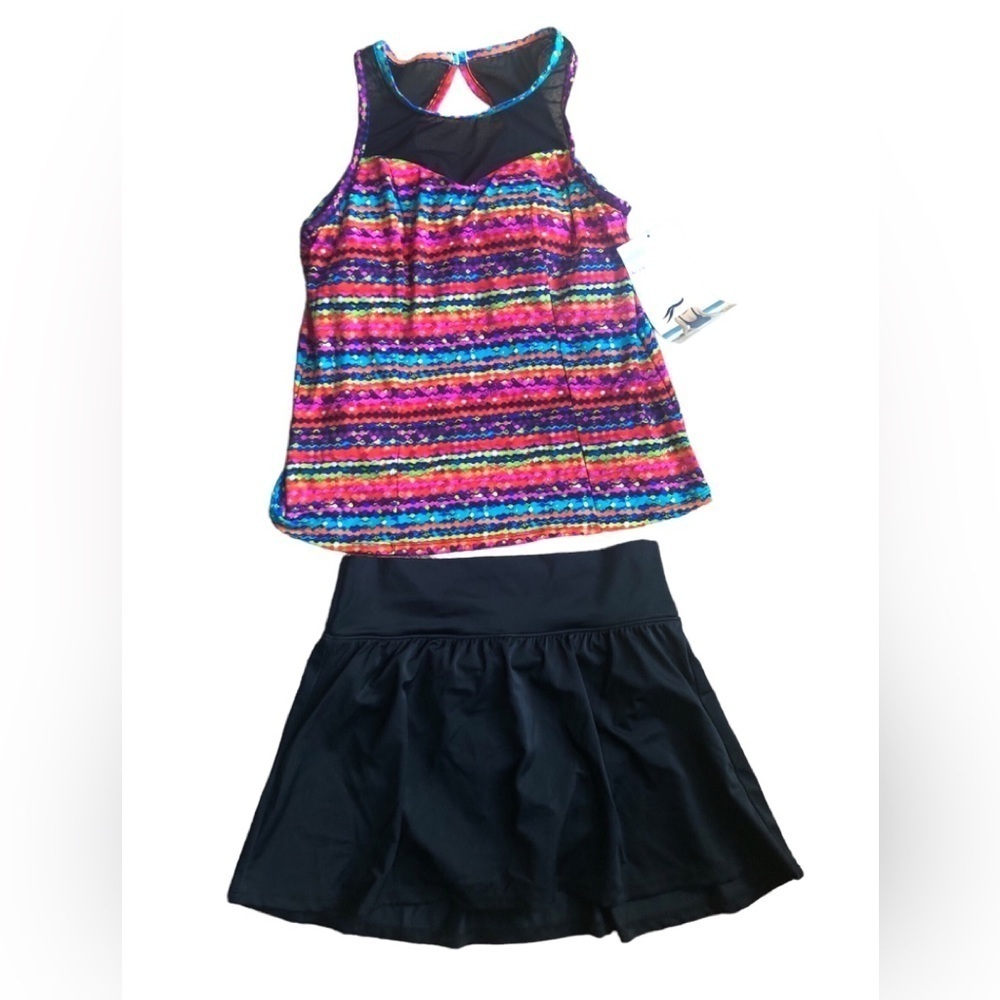 DreamShaper by Miraclesuit Olivia Tankini Swimsuit with Skirt Sz 10 Colorful